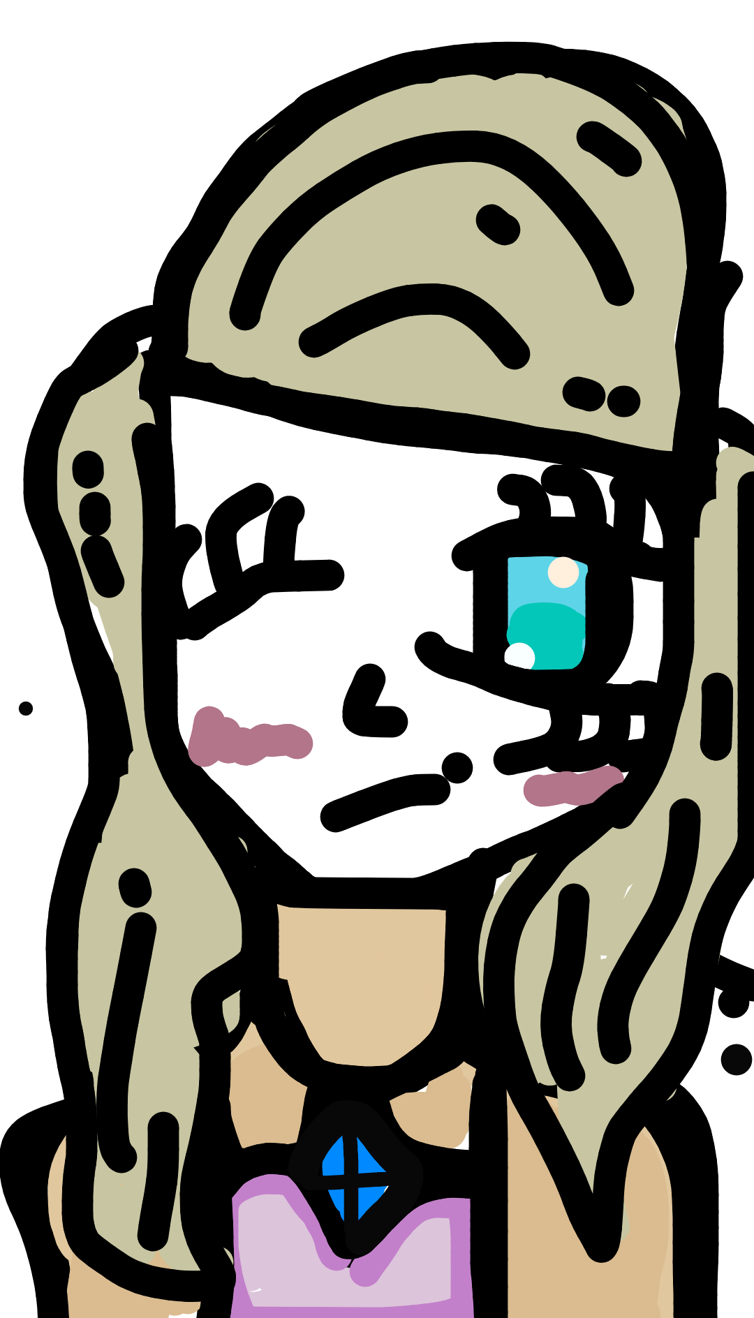 A girl with a white face but normal body