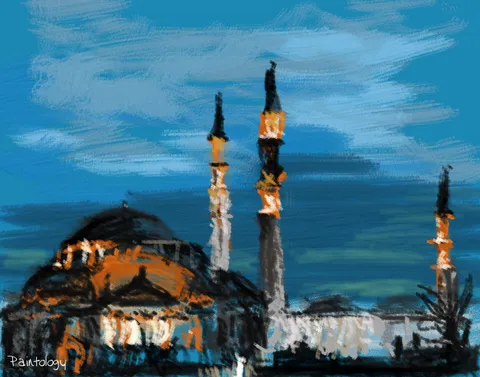 A painting of a mosque in Istanbul, Turkey using Paintology