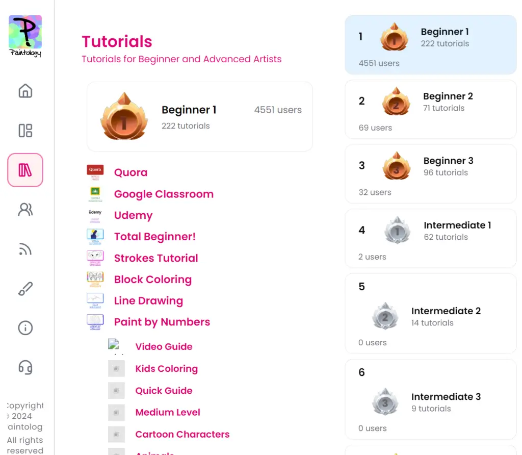 Paintology app - Custom tutorials based on user levels.