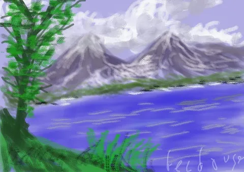 Finger Painting Lesson on Huawei 4inch smartphone - Mt Landscape