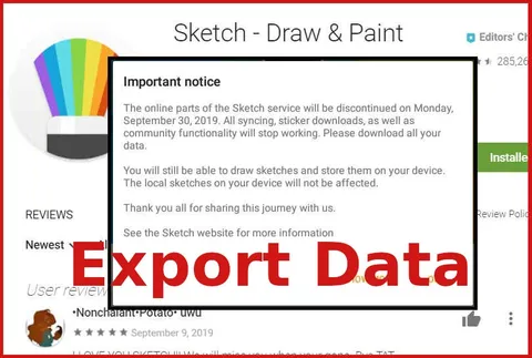 Sony Sketch app - how to Export data