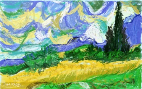 Van Gogh Wheat fields with cypresses painted on Galaxy Tab 2 using Paintology app