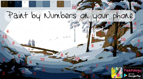 Snowy Landscape to Color | Paintology Paint by Numbers | #7461 ...